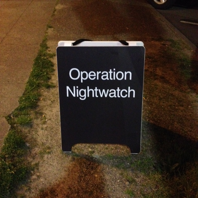 A thumbnail image of a street placard advertising the location of NightWatch