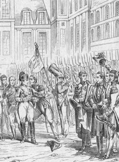 Image of Napoléon Bonaparte bidding farewell to his troops at Fountainebleau