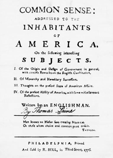The Cover of Common Sense by Thomas Paine, 1776