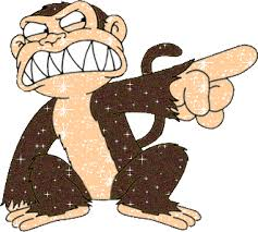 Image of a growling monkey pointing his finger.