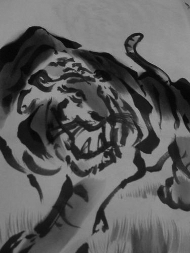 An artistic image of a ferocious tiger.