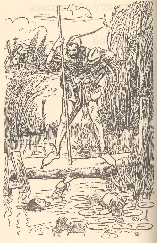 A thumbnail image of Robin Hood standing over Friar Tuck in the pond above which they faced off.