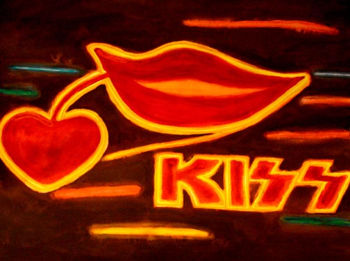 Photographic image of the KISS Agogo Bar sign board in Patpong, Bangkok, Thailand