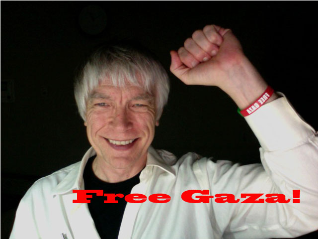 A photographic image of myself wearing a free gaza wrist band.